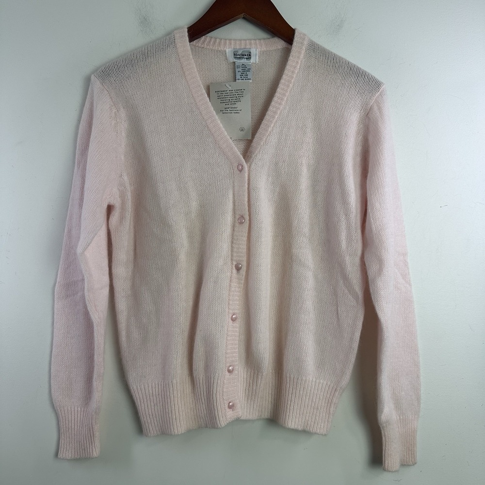 Vintage Sostanza Lambswool & Angora Rabbit Hair Pink Sweater Cardigan Size M New